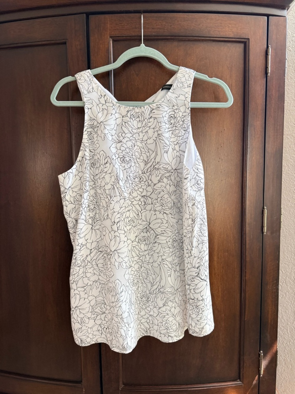 Banana Republic White Tank Top with Black Floral Sketch